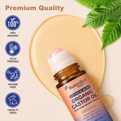 Organic Castor Oil Rose Quartz Roller Ball,Castor Oil Rose Quartz Roller Ball,100% Pure Cold-Pressed, Hexane-Free,50Ml
