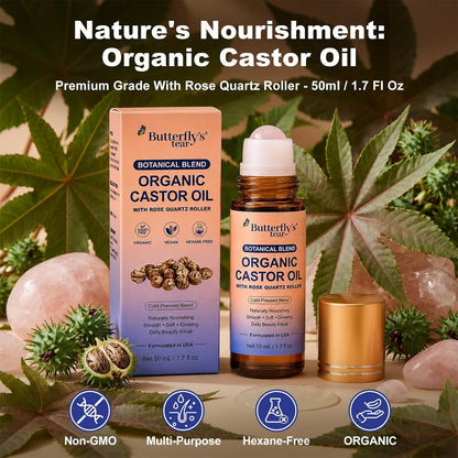 Organic Castor Oil Rose Quartz Roller Ball,Castor Oil Rose Quartz Roller Ball,100% Pure Cold-Pressed, Hexane-Free,50Ml